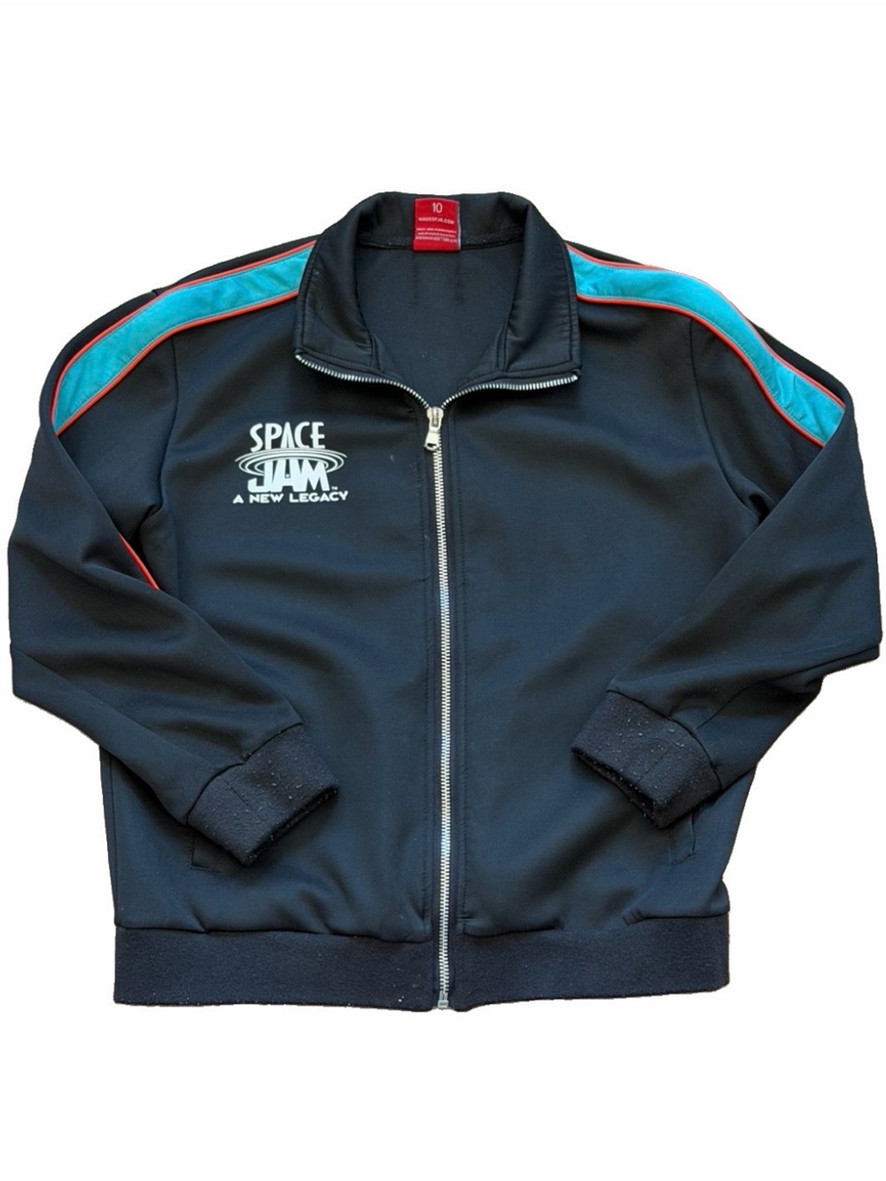 Kids Black Zip-Up Jacket with Blue Shoulder Panels -